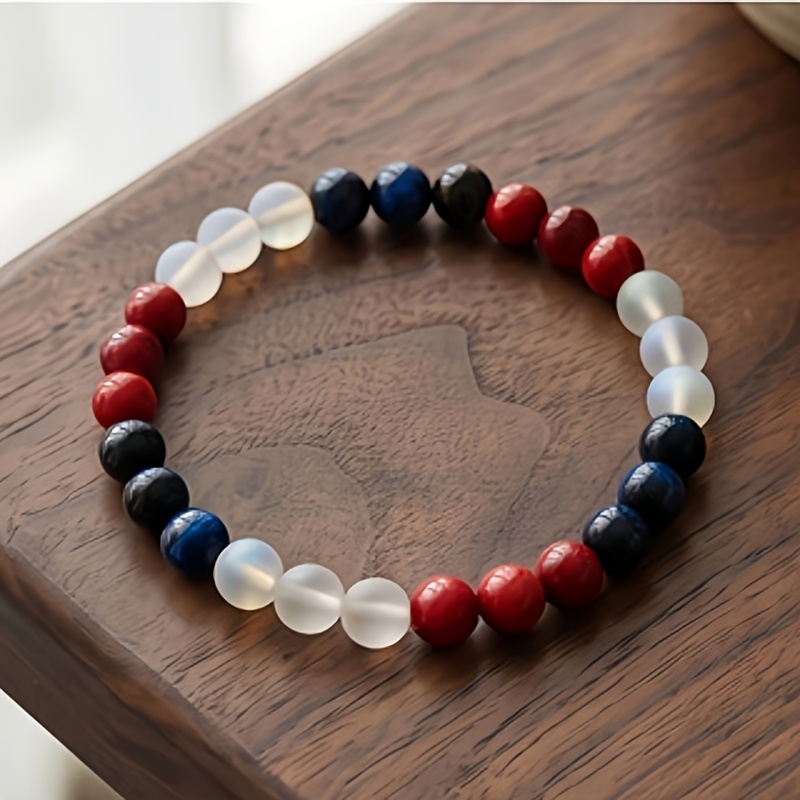 2pc Red Blue White Elastic Cord Bead Bracelets, Bohemian Style
